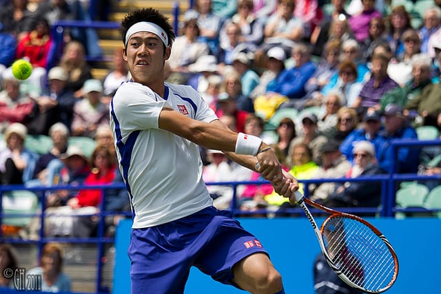 Kei Nishikori in Aktion.