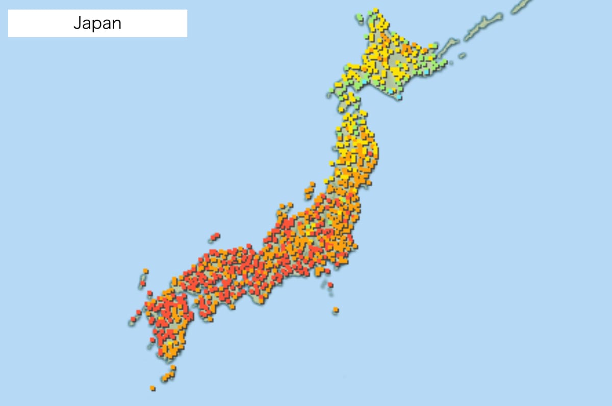 Die Hitzestress-Karte für Japan