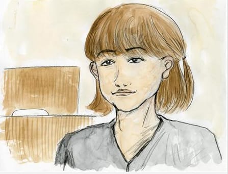 Geständig: Eine Gerichtszeichnung von Noriko Sakai.