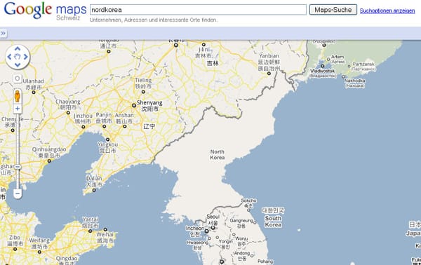 Wo es weder Städte noch Strassen gibt: Nordkorea auf Google Map.