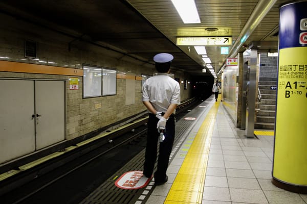 Warten auf die U-Bahn in Tokio.