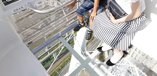 Der Blick in die Tiefe im Osaka Wheel.