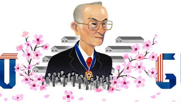 Auf der Google-Seite vom 30. Januar 2017: Fred Korematsu mit der Freiheitsmedaille und den damaligen amerikanischen Internie…