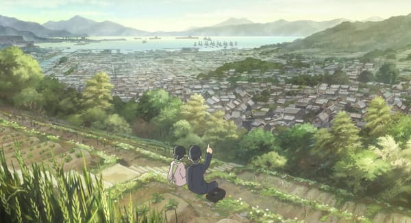 Der freie Blick auf Kure: Eine Szene aus dem Anime &quot;In This Corner of the World&quot;.