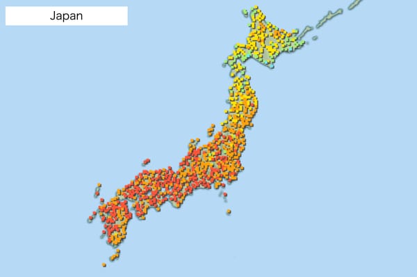 Die Hitzestress-Karte für Japan