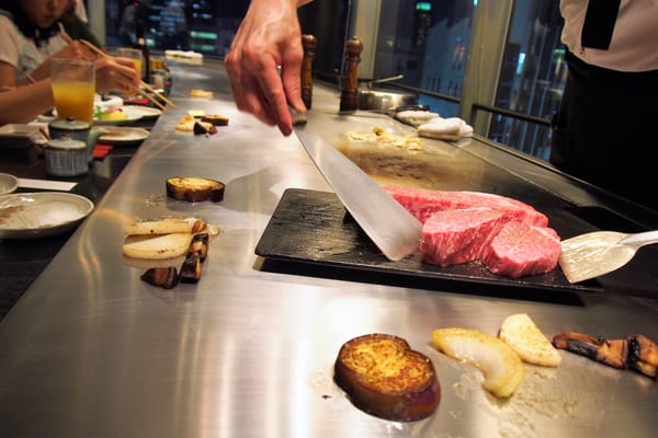 Teppanyaki mit Kobe-Beef in Kobe.