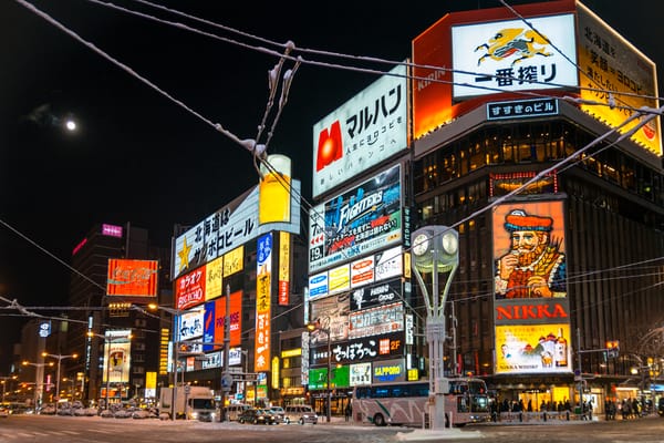 Das Ausgehviertel Susukino in Sapporo im Winter. (Archivbild)