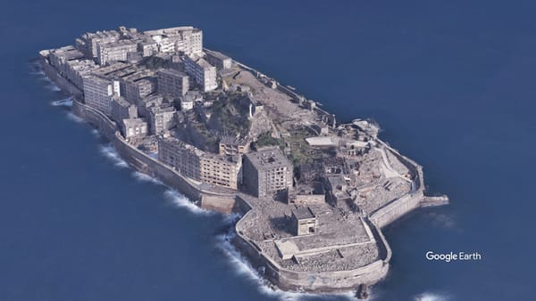 Eine Google-Earth-Vogelperspektive auf Hashima.