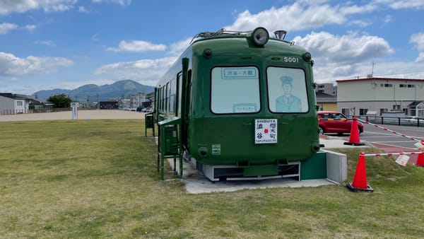 Heute: Der grüne Frosch im Akita Visitor Center in Odate.