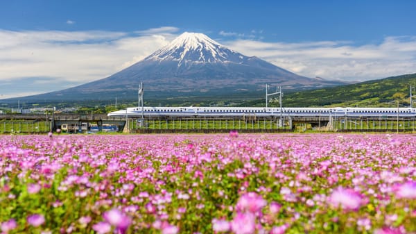 Der Shinkansen an einem Tag im Mai.