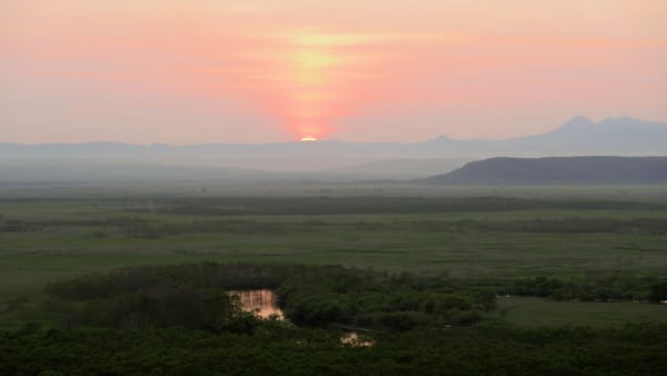 Der Sonnenuntergang über Kushiro.